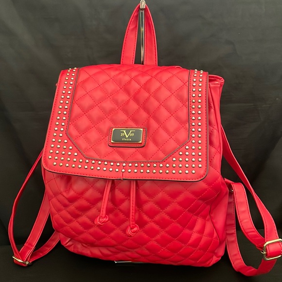 V 1969 Italia Red Leather Quilted Studded Adjustable Backpack Purse Bag main image 14
